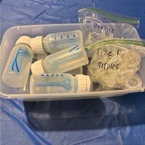 Baby Bottle Set with Nipples - Blue
